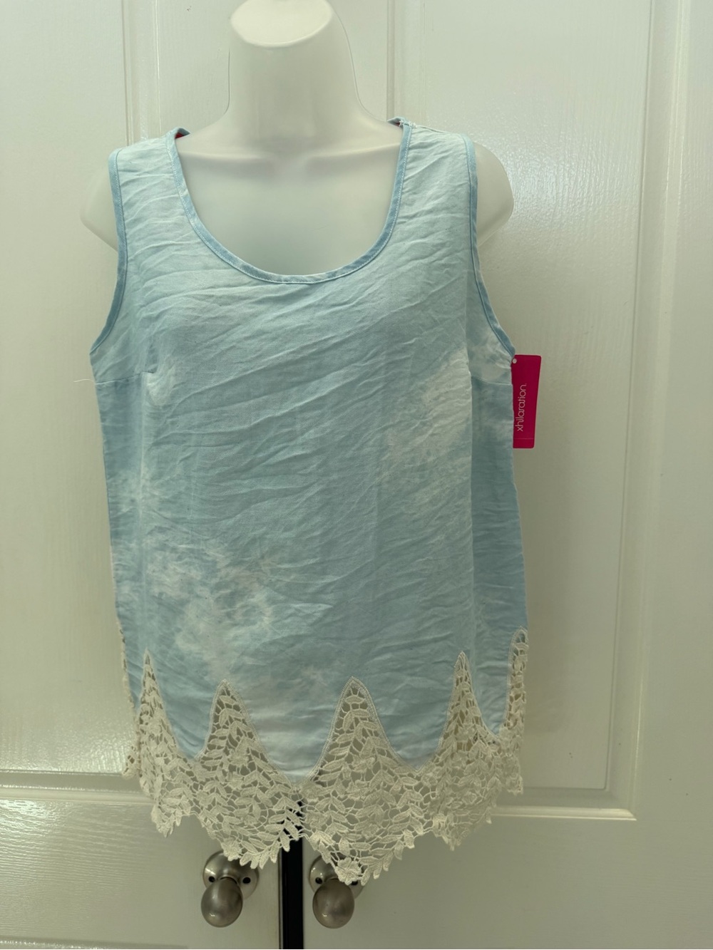 Xhilaration Light Blue Crochet-Hem Tank Top Sz M